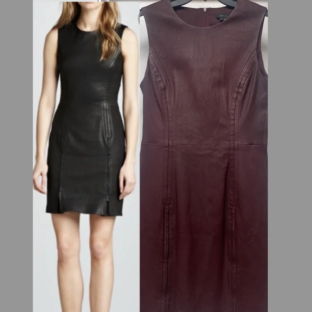 THEORY BURGUNDY LAMB LEATHER FRAYLAN DRESS ZIPPERS EUC - Picture 1 of 14